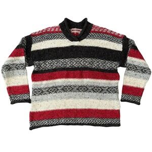Vintage Best Authentic Men's Wool Blend Ski Sweater Sz L Stripe Black White Red
